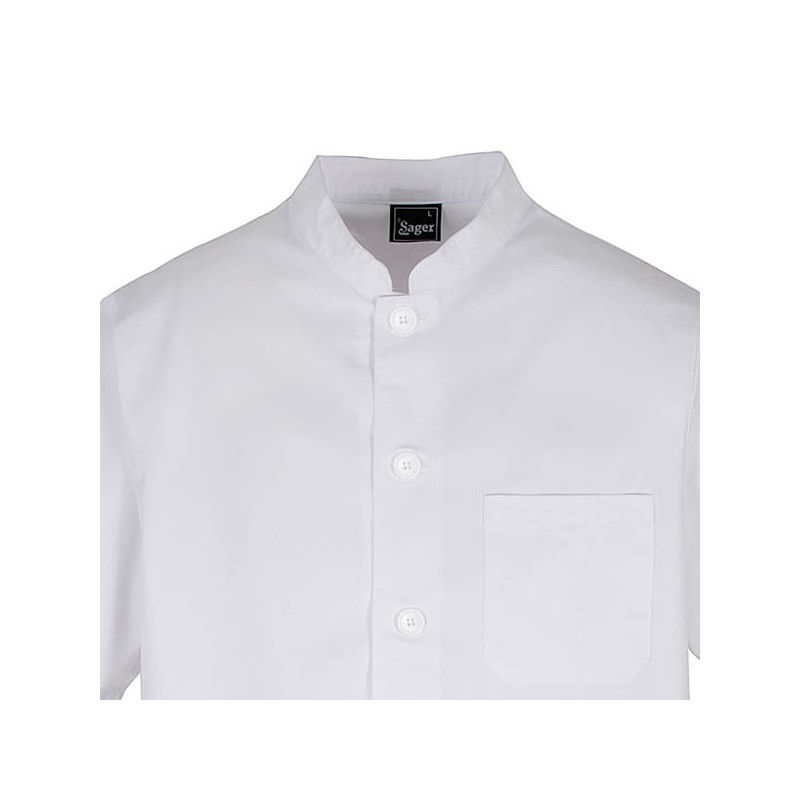 Chaqueta médica blanca unisex con cuello mao de manga corta - Uniformes médicos
