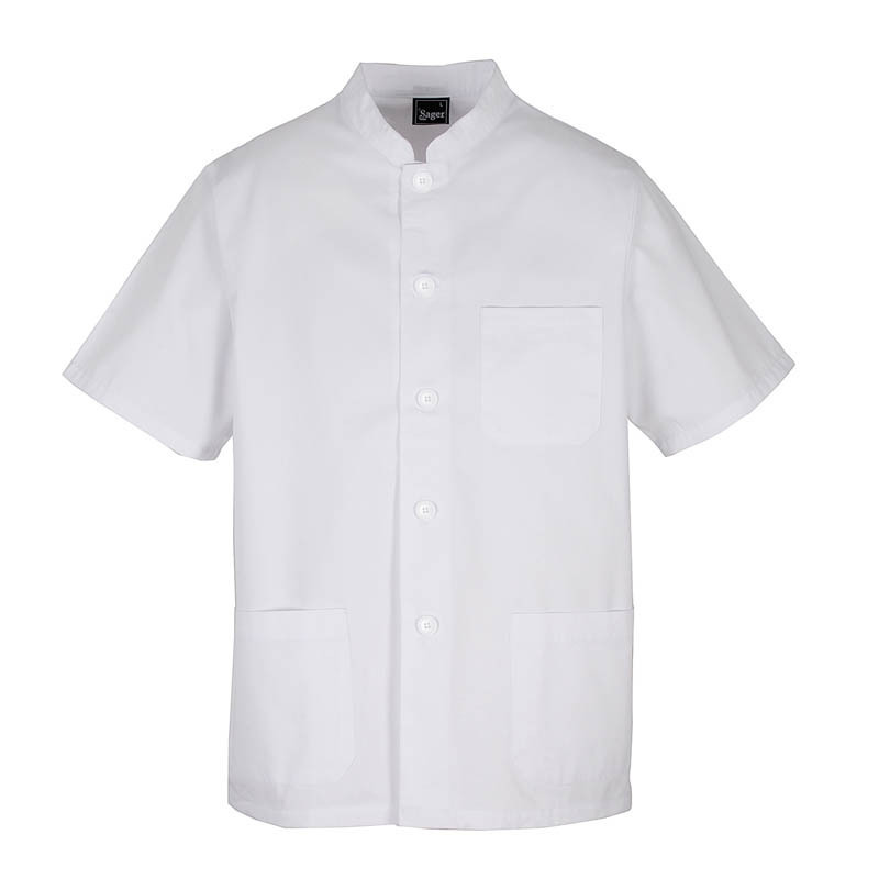 Chaqueta médica blanca unisex con cuello mao de manga corta - Uniformes médicos