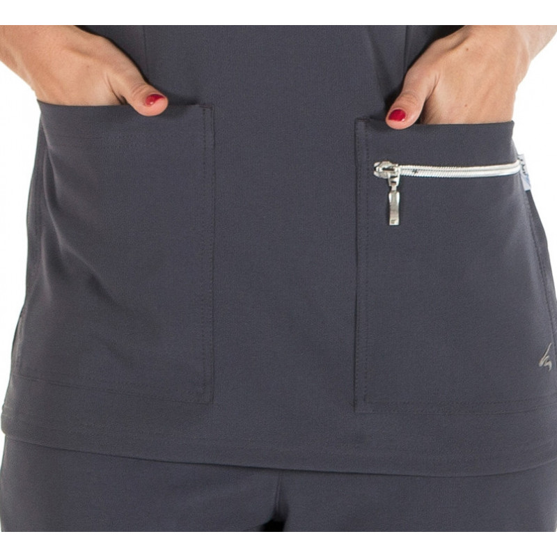 Camisola laboral Andrea gris marengo Slim Fit con tejido elástico Extrafiber