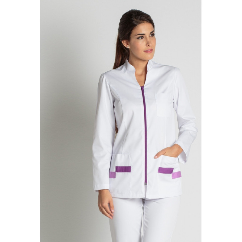 Chaqueta de farmacia para mujer de manga larga contraste lila Dyneke - casadelasbatas.com