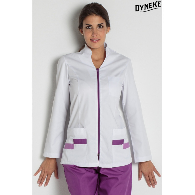 Chaqueta de farmacia para mujer de manga larga contraste lila Dyneke - casadelasbatas.com