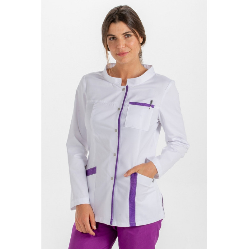 Chaqueta de manga larga contraste jaspeado lila Dyneke - casadelasbatas.com