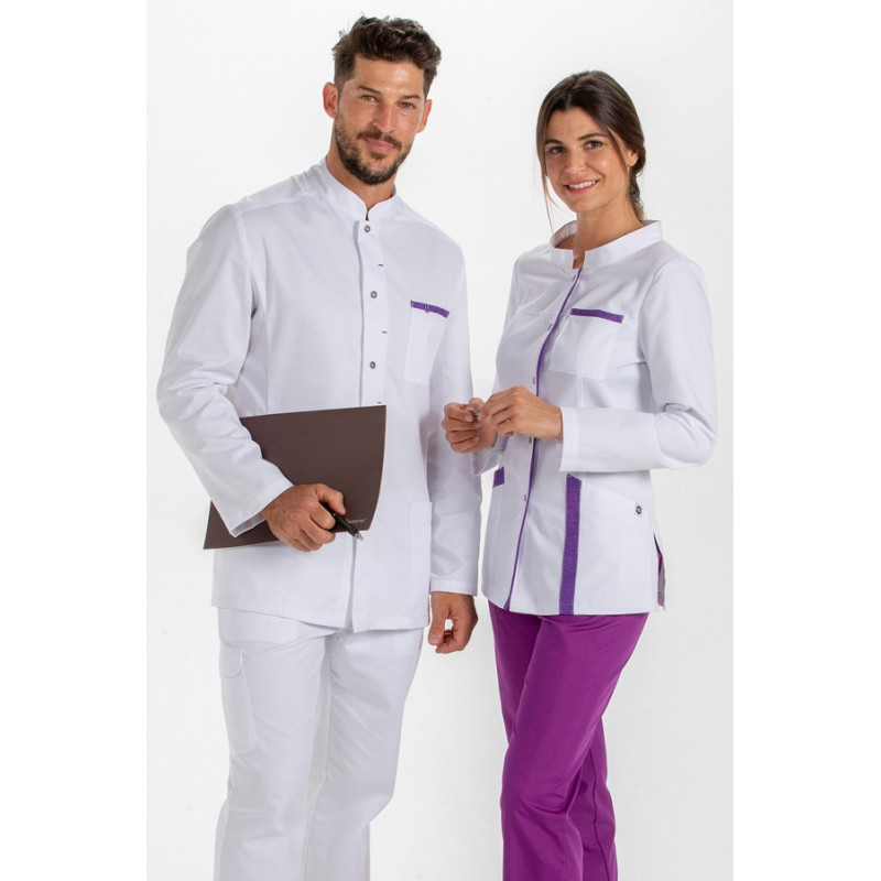 Chaqueta de manga larga contraste jaspeado lila Dyneke - casadelasbatas.com
