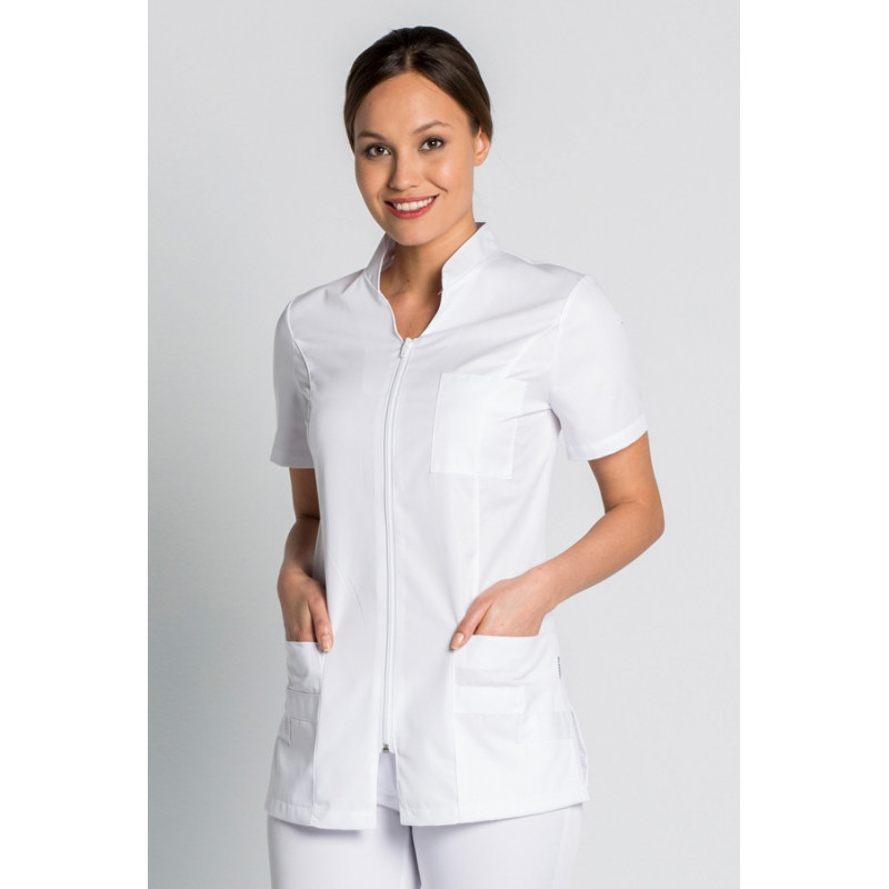 Chaqueta laboral de mujer manga corta blanca Dyneke - casadelasbatas.com