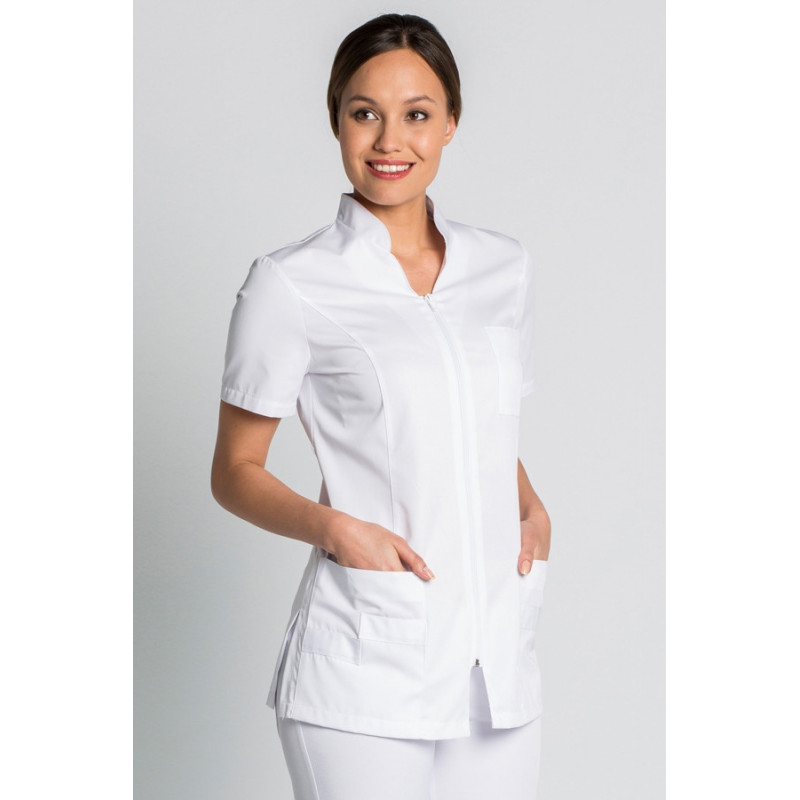 Chaqueta laboral de mujer manga corta blanca Dyneke - casadelasbatas.com