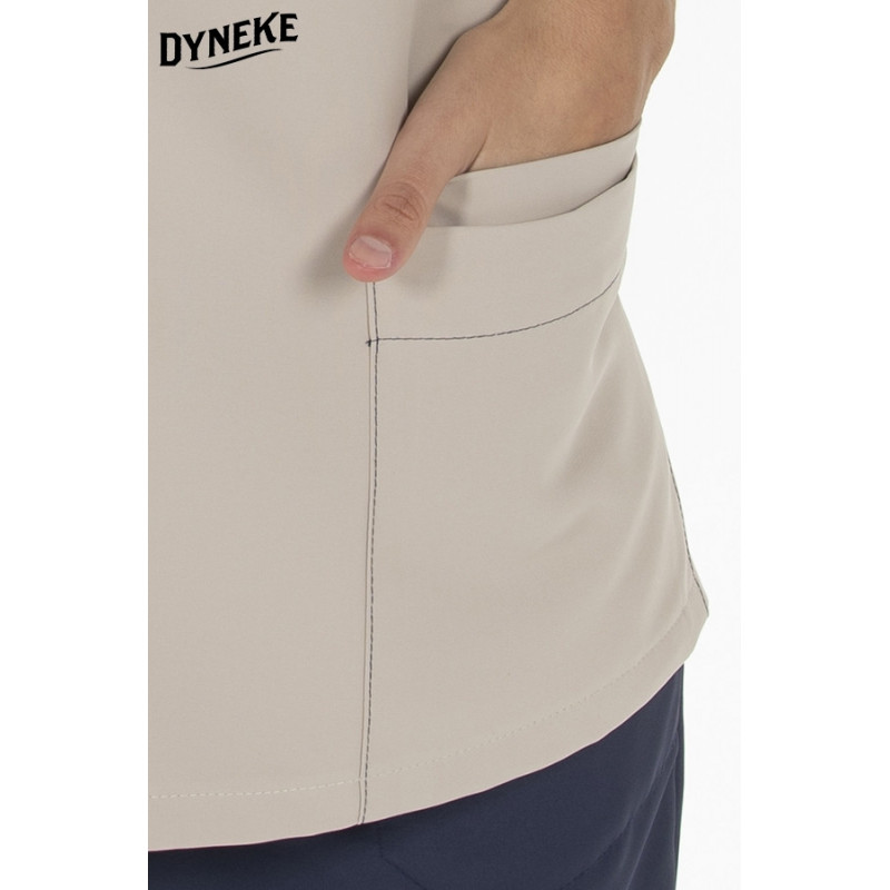Camisola de mujer microfibra beige con detalle marino  Dyneke - casadelasbatas.com