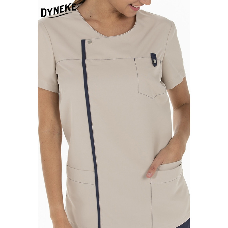 Camisola de mujer microfibra beige con detalle marino  Dyneke - casadelasbatas.com