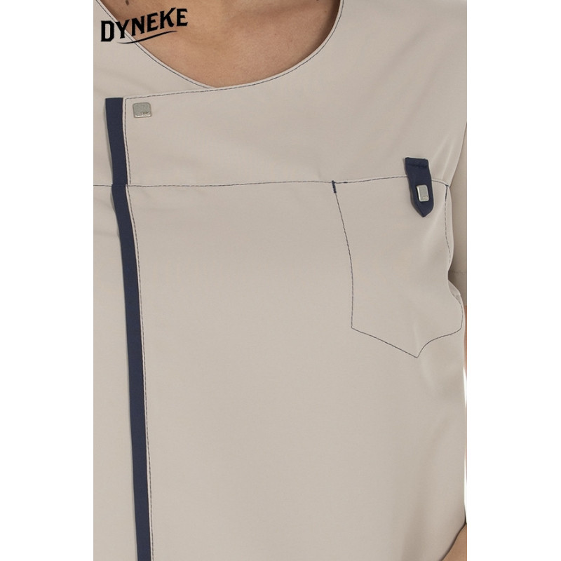Camisola de mujer microfibra beige con detalle marino  Dyneke - casadelasbatas.com