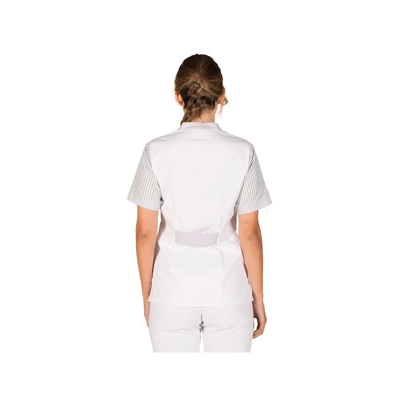 Bata limpieza Elsa blanca con raya gris Gary's - casadelasbatas.com