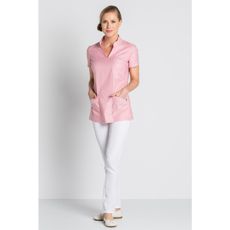 Camisola enfermera con cuello mao beige Dyneke - casadelasbatas.com