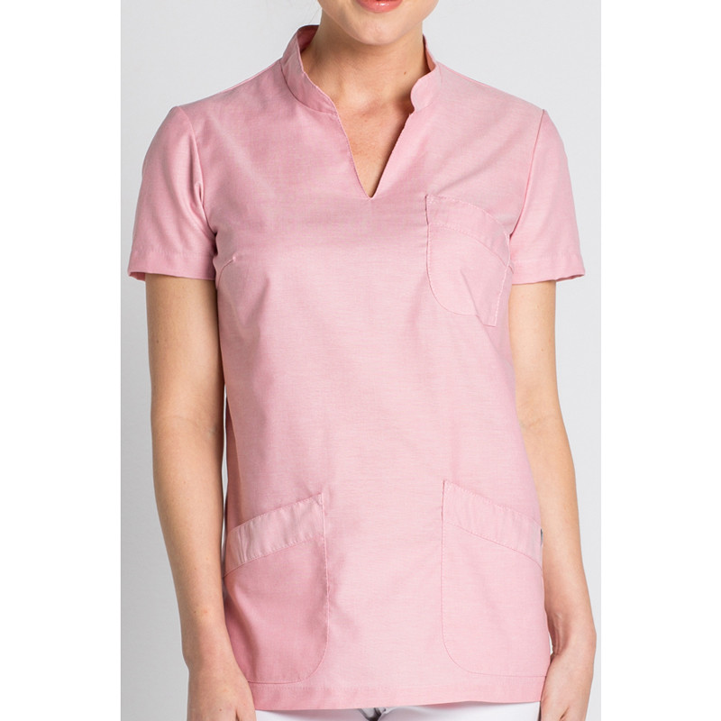 Camisola enfermera con cuello mao beige Dyneke - casadelasbatas.com