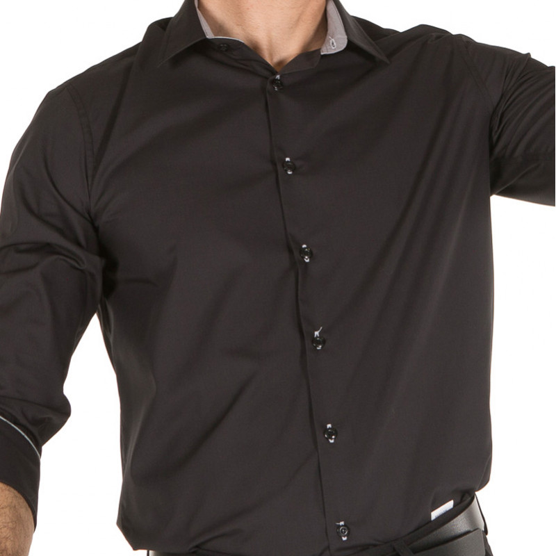 Camisa negra con detalle gris entallada caballero Slim Fit - Uniformes baratos hostelería