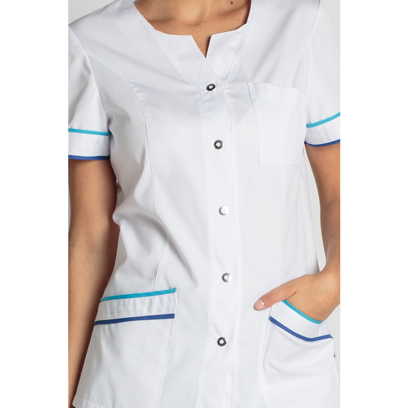 Chaqueta manga corta vivos azulina - Uniformes enfermera, farmacias y clínicas - Ropa de trabajo