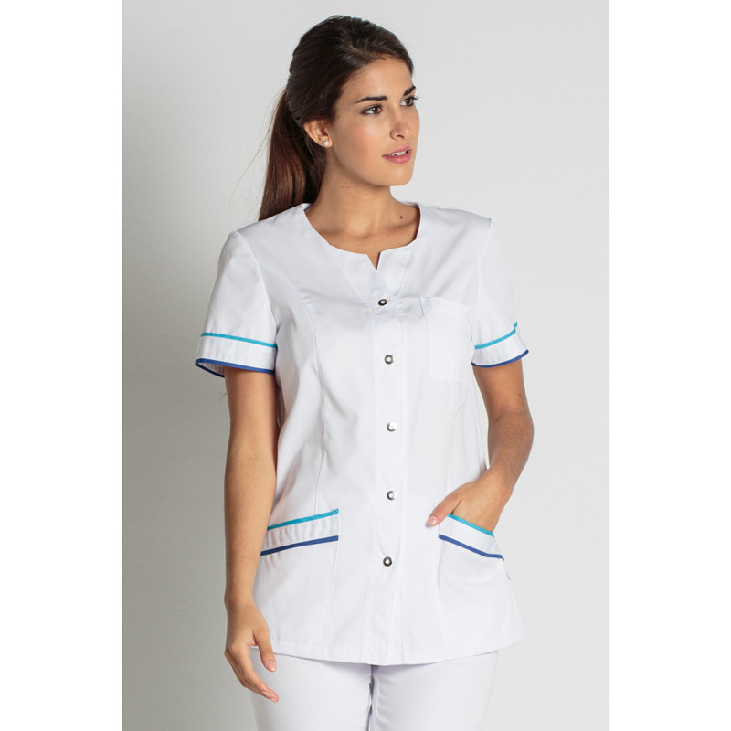 Chaqueta manga corta vivos azulina - Uniformes enfermera, farmacias y clínicas - Ropa de trabajo
