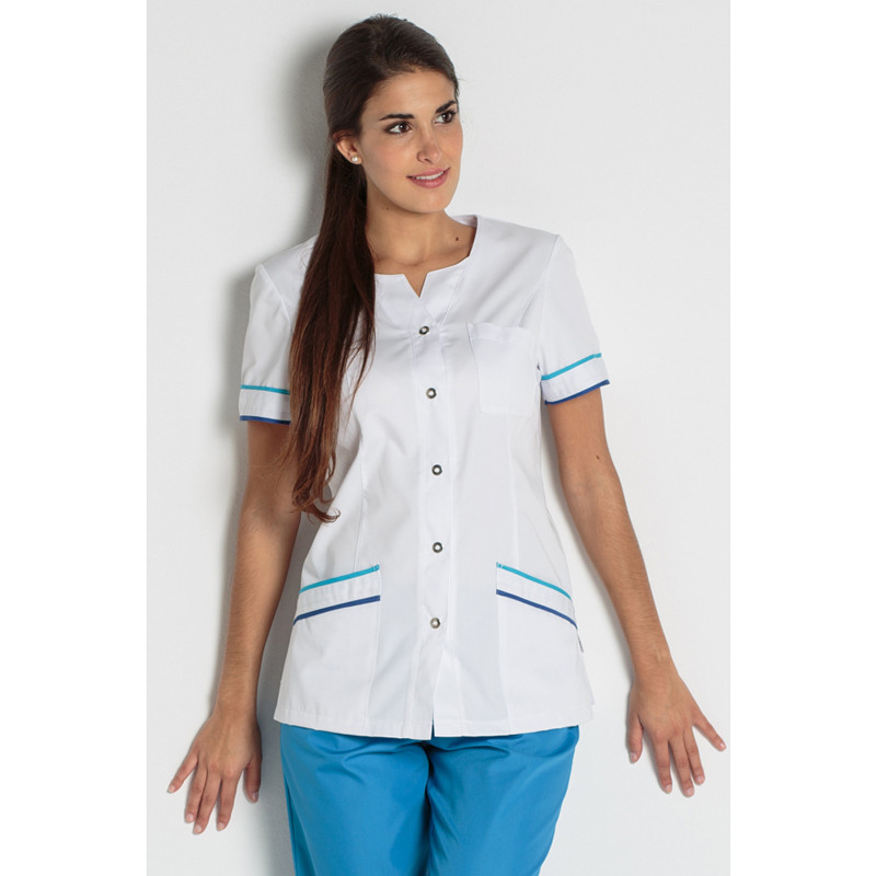 Chaqueta manga corta vivos azulina - Uniformes enfermera, farmacias y clínicas - Ropa de trabajo