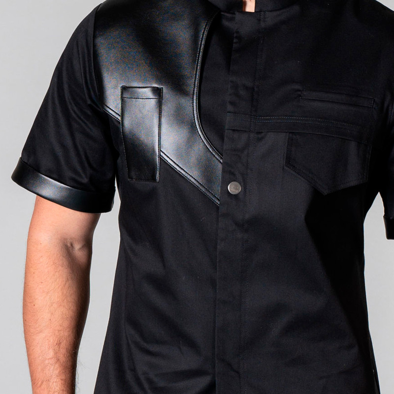 Chaqueta cocinero negra con detalle de polipiel Suárez- Gary's