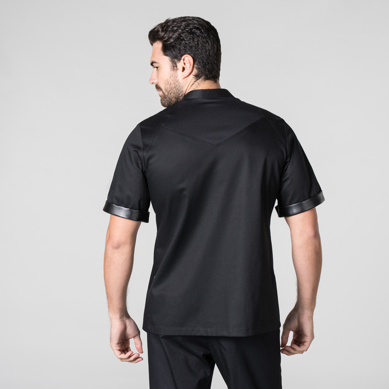 Chaqueta cocinero negra con detalle de polipiel Suárez- Gary's