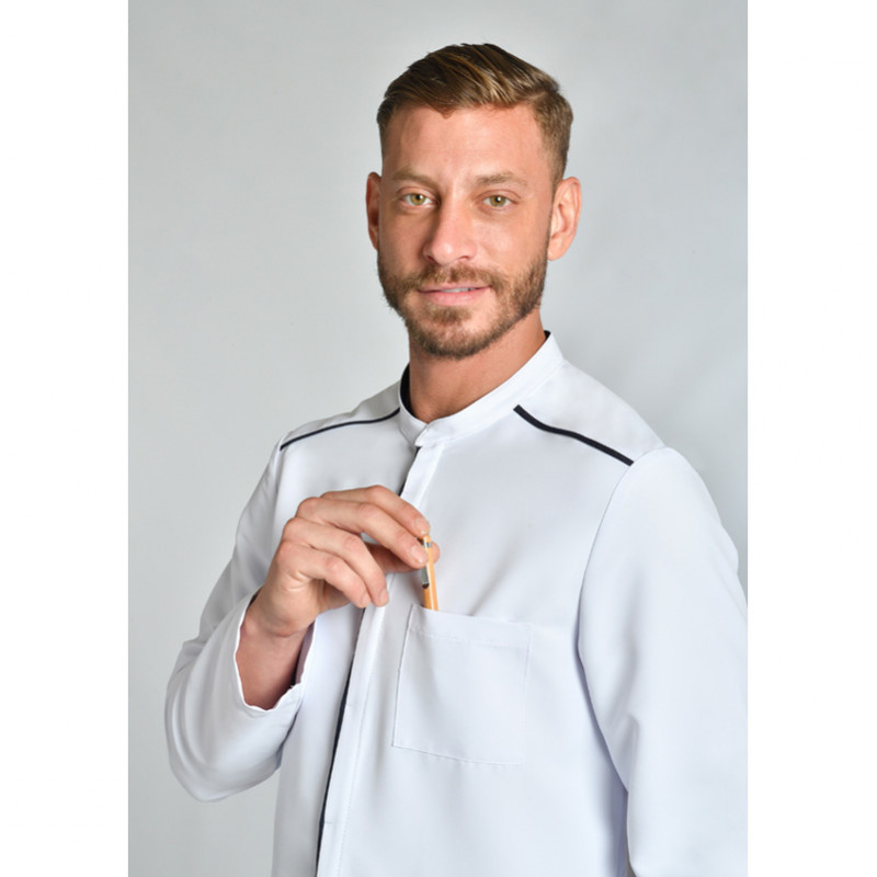Chaqueta laboral hombre microfibra blanca con vivo tejano - Dyneke
