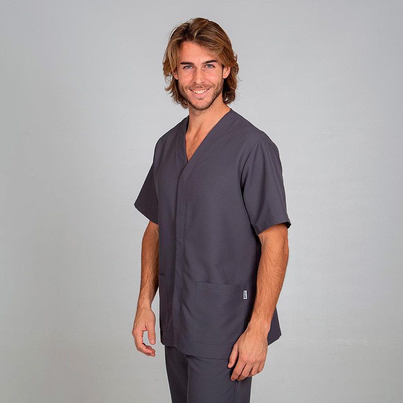 Chaqueta sanitaria gris marengo de microfibra Pablo con corchetes Gary's - casadelasbatas.com