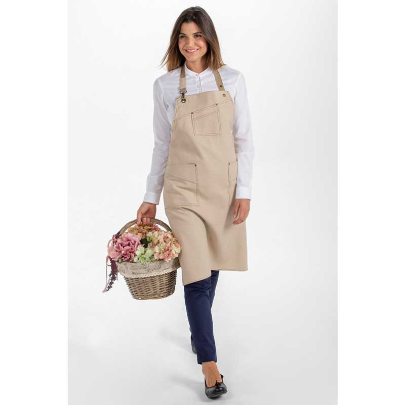 Delantal Eco beige con peto y mosquetón - Dyneke 8400317