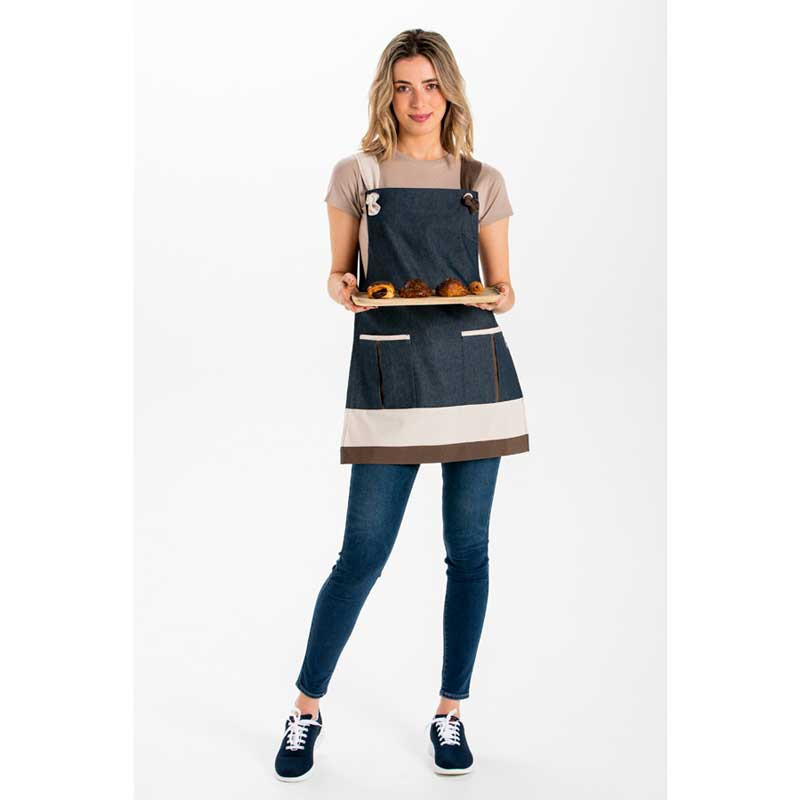Estola tejana con detalles beige y marrón con botón lateral - Dyneke 8474387