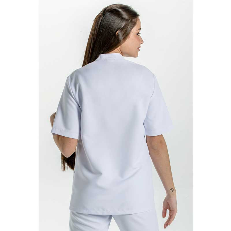 Chaqueta laboral de microfibra blanca cuello tirilla unisex - Dyneke 8253570