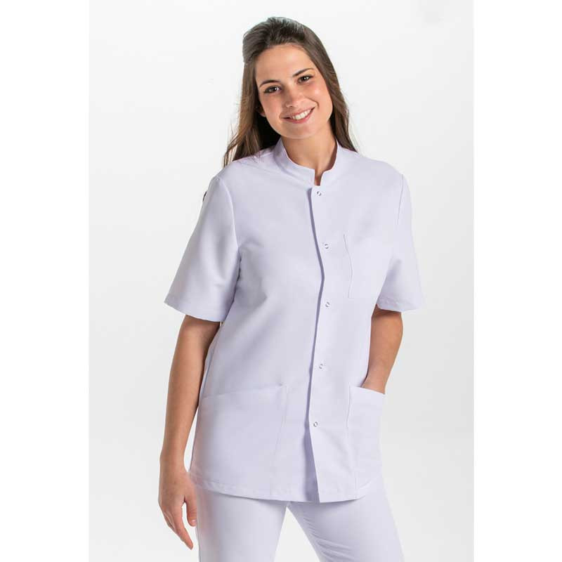 Chaqueta laboral de microfibra blanca cuello tirilla unisex - Dyneke 8253570