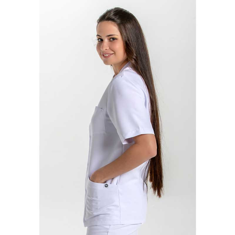 Chaqueta laboral de microfibra blanca cuello tirilla unisex - Dyneke 8253570