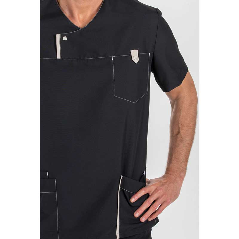 Casaca de hombre microfibra negra detalle beige - Dyneke 8022571