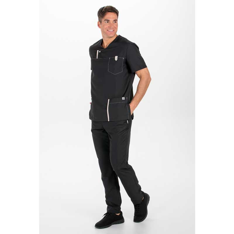 Casaca de hombre microfibra negra detalle beige - Dyneke 8022571