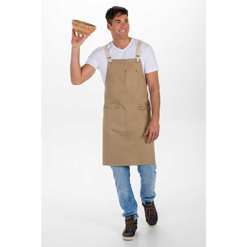 Delantal restauración con peto beige cruzado por detrás - Dyneke 8164459