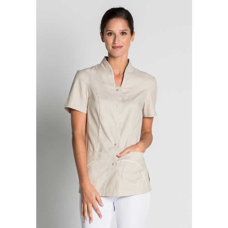 Chaqueta beige escote alto de manga corta - Dyneke 8020824