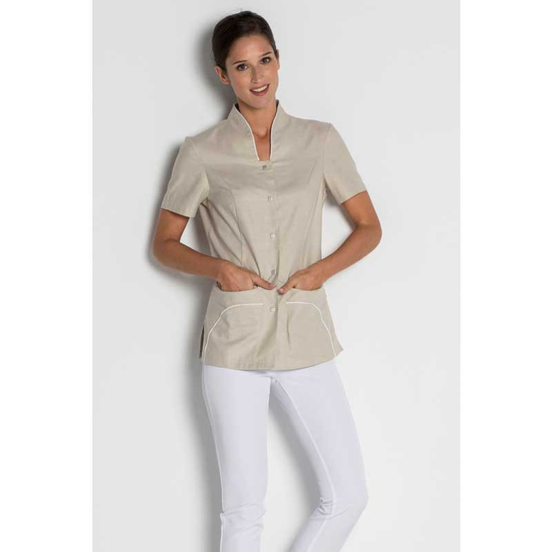 Chaqueta beige escote alto de manga corta - Dyneke 8020824