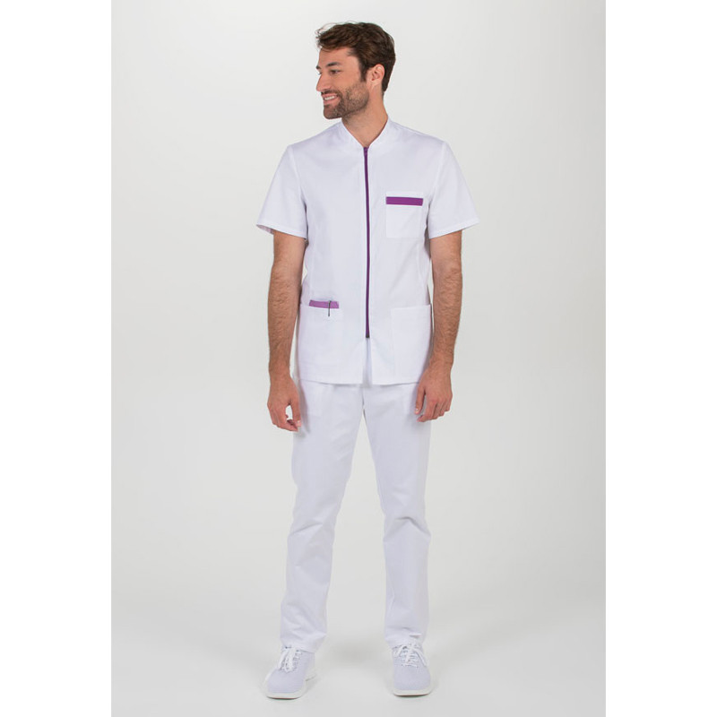 Chaqueta farmacia hombre manga corta contraste morado - Dyneke 8262859