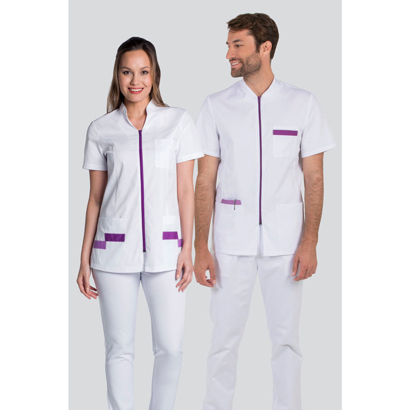 Chaqueta farmacia hombre manga corta contraste morado - Dyneke 8262859