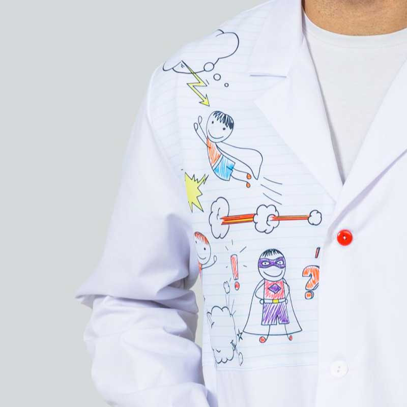 Bata blanca de hombre con Dibujos infantiles - Magasa