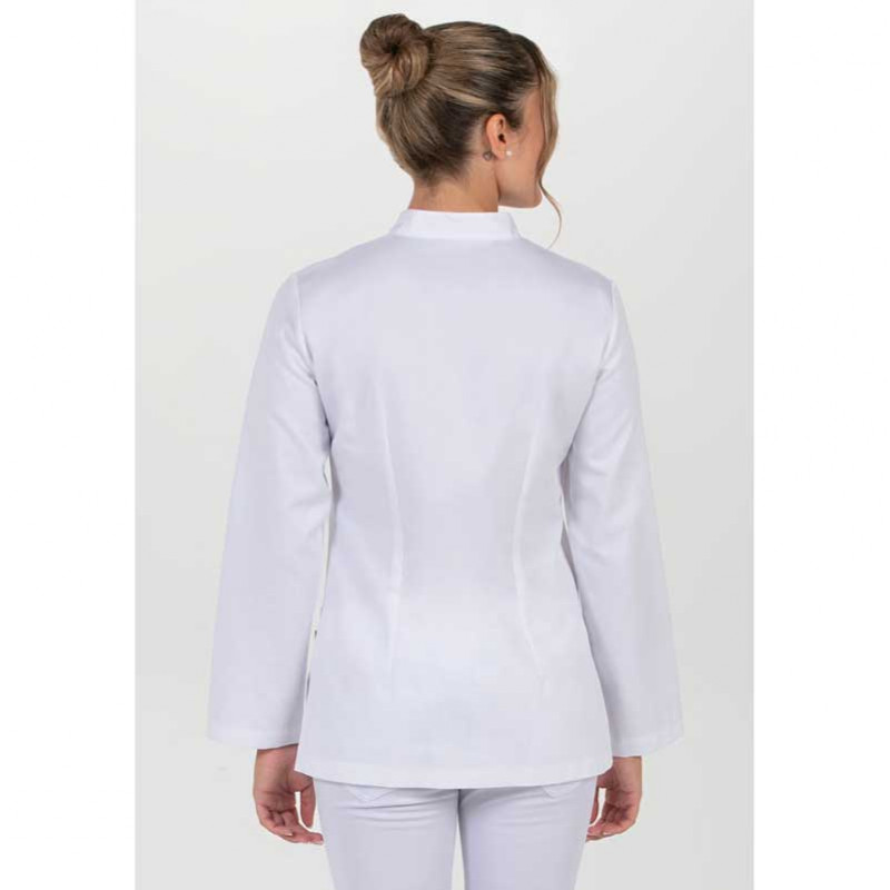 Chaqueta laboral de mujer farmacia contraste azul manga larga Dyneke - casadelasbatas.com