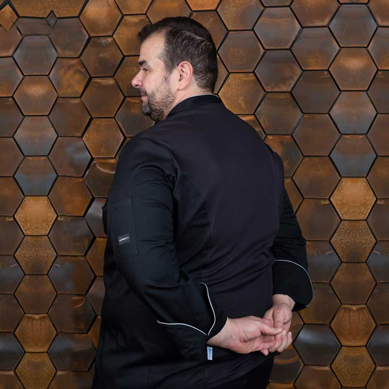 Chaqueta chef Icaro negra con vivo blanco - Gastrochef