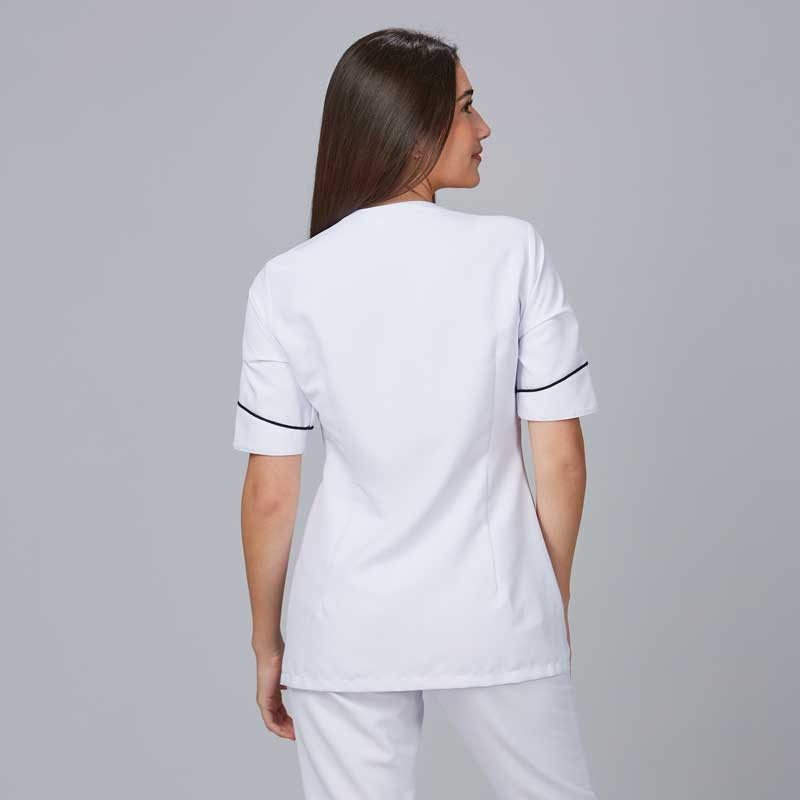 Blusa laboral para centros de estética de microfibra blanca Cinta - Uniformes de trabajo