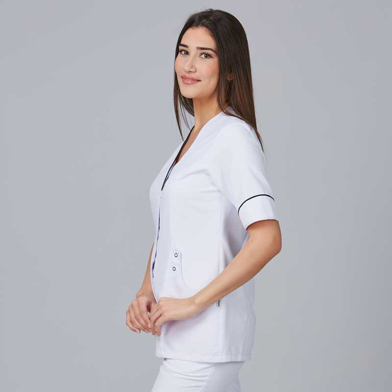 Blusa laboral para centros de estética de microfibra blanca Cinta - Uniformes de trabajo