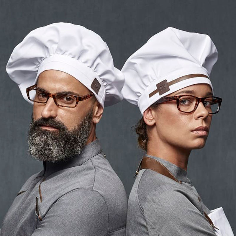 Gorro chef blanco cuadro de polipiel - Monza 6289