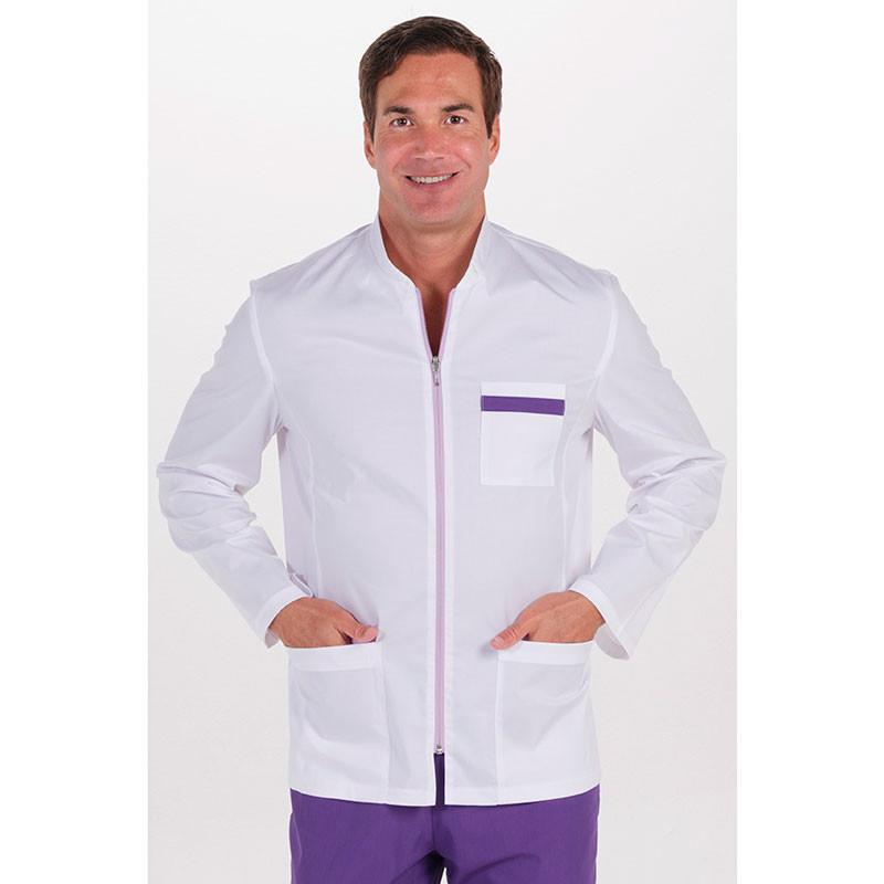 Chaqueta farmacia hombre sarga elástica contrastes lila - Dyneke 8014896
