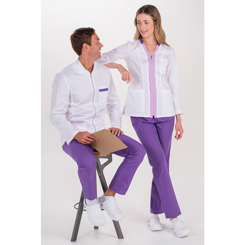 Chaqueta farmacia hombre sarga elástica contrastes lila - Dyneke 8014896