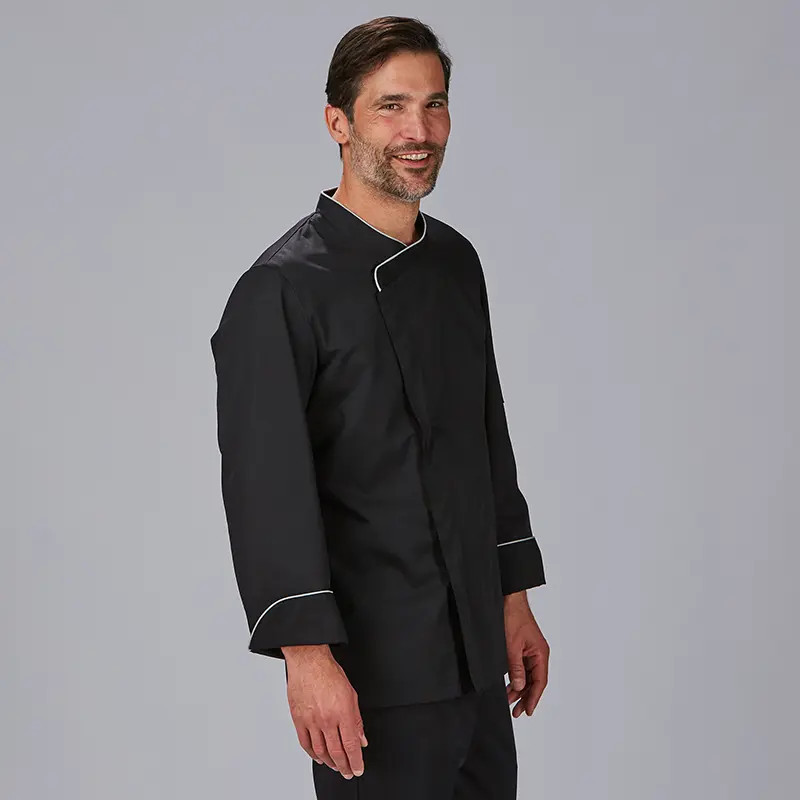 Chaqueta de cocina negra con corchetes Abad - Uniformes para hostelería