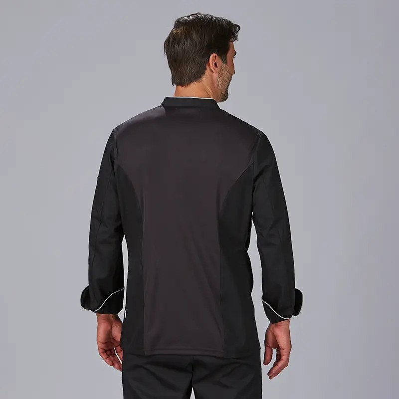 Chaqueta de cocina negra con corchetes Abad - Uniformes para hostelería