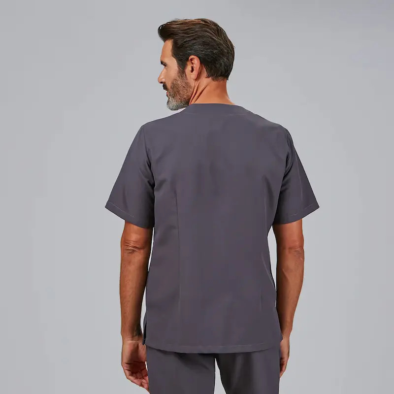Chaqueta sanitaria gris marengo de microfibra Pablo con corchetes Gary's - casadelasbatas.com